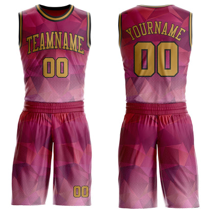 Custom Red Old Gold-Black Diamond Shapes Geometric Round Neck Sublimation Basketball Uniform Jersey
