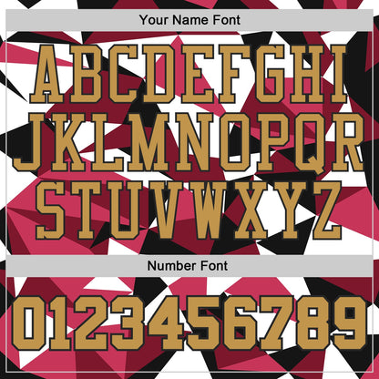 Custom Black Old Gold-Red Triangle Shapes Geometric Round Neck Sublimation Basketball Uniform Jersey