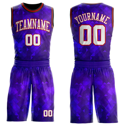 Custom Purple White Red-Black Diamond Shapes Gradient Round Neck Sublimation Basketball Uniform Jersey