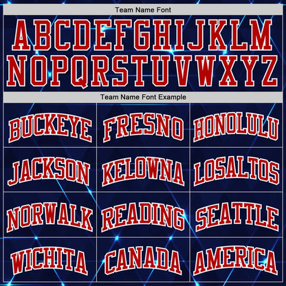 Custom Blue Red-White Sparkling Geometric Round Neck Sublimation Basketball Uniform Jersey