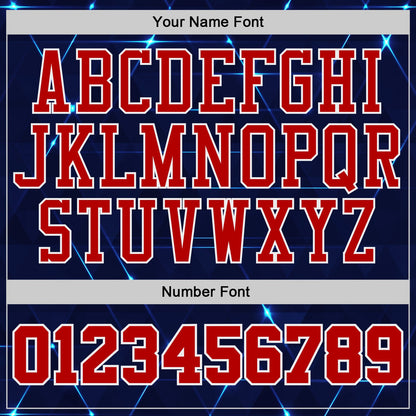 Custom Blue Red-White Sparkling Geometric Round Neck Sublimation Basketball Uniform Jersey