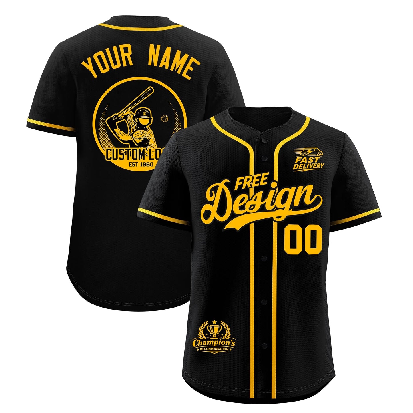Custom Black Yellow Classic Style Baseball Jersey Stitched Sports Uniform Personalized For Teams
