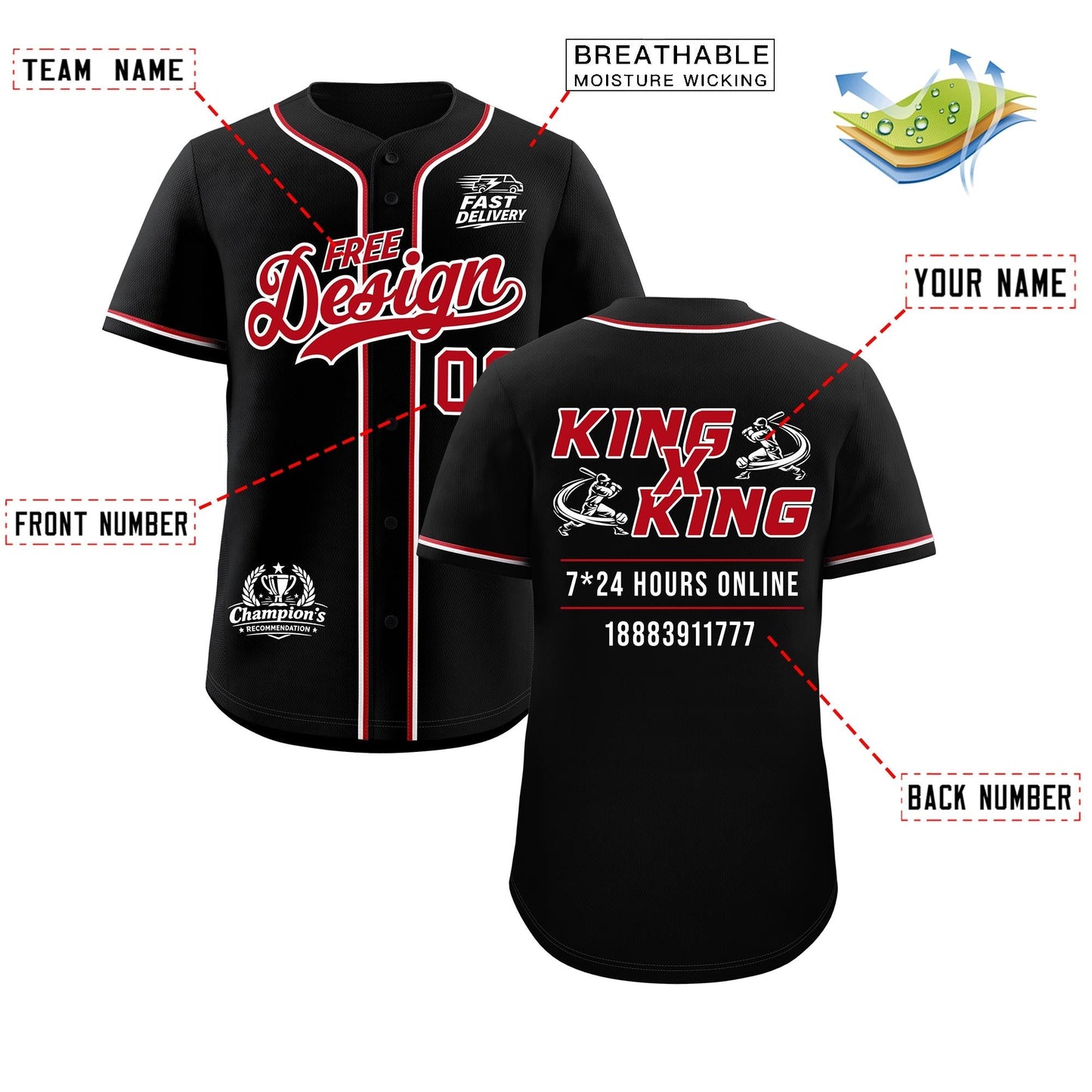 Custom Black Red Classic Style Baseball Jersey Stitched Sports Uniform Personalized For Teams