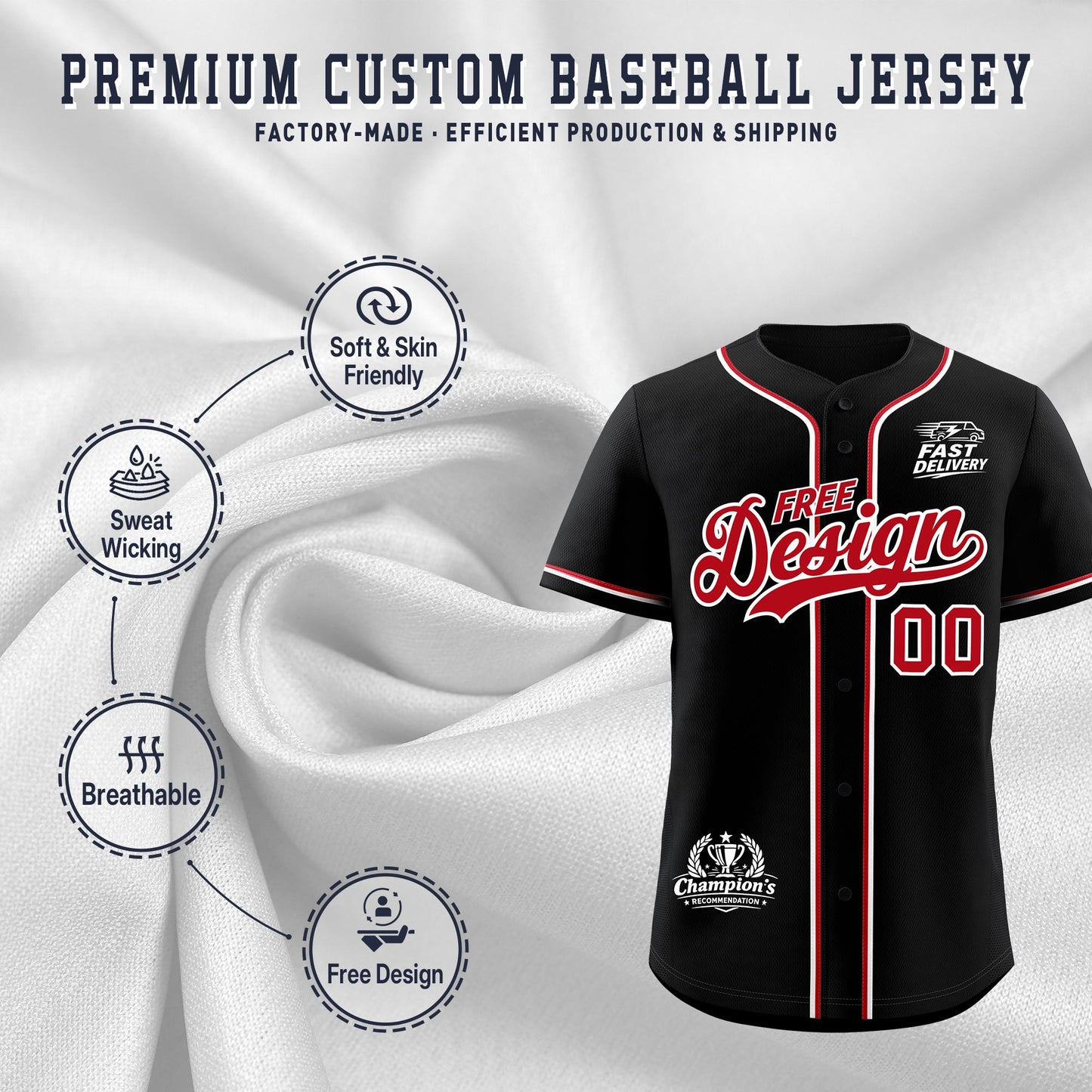 Custom Black Red Classic Style Baseball Jersey Stitched Sports Uniform Personalized For Teams