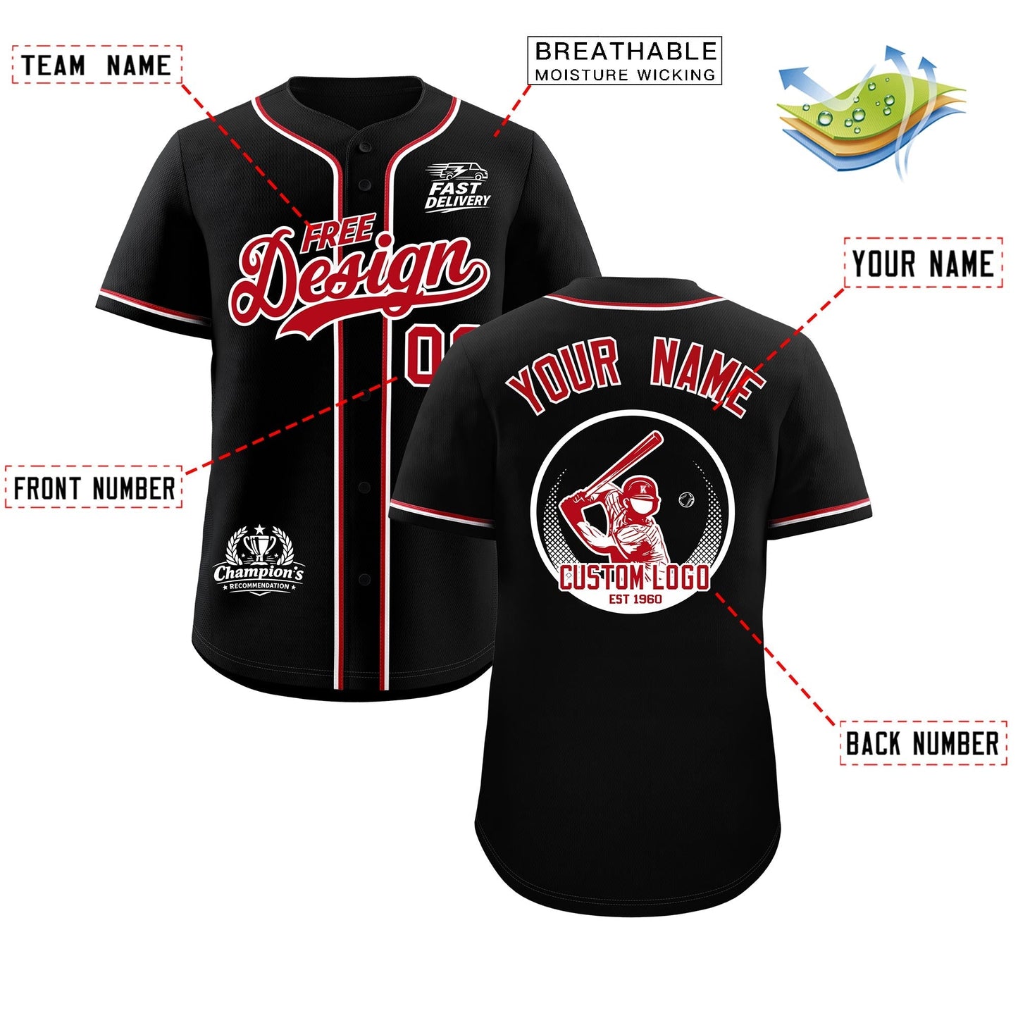 Custom Black Red Classic Style Baseball Jersey Stitched Sports Uniform Personalized For Teams