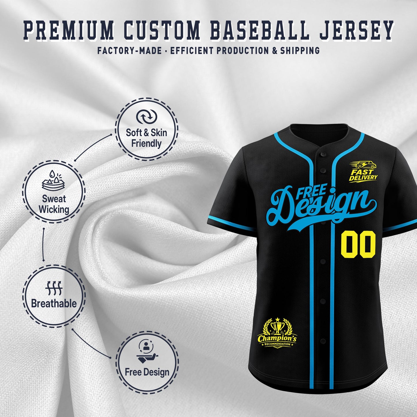 Custom Black Blue Classic Style Baseball Jersey Stitched Sports Uniform Personalized For Teams