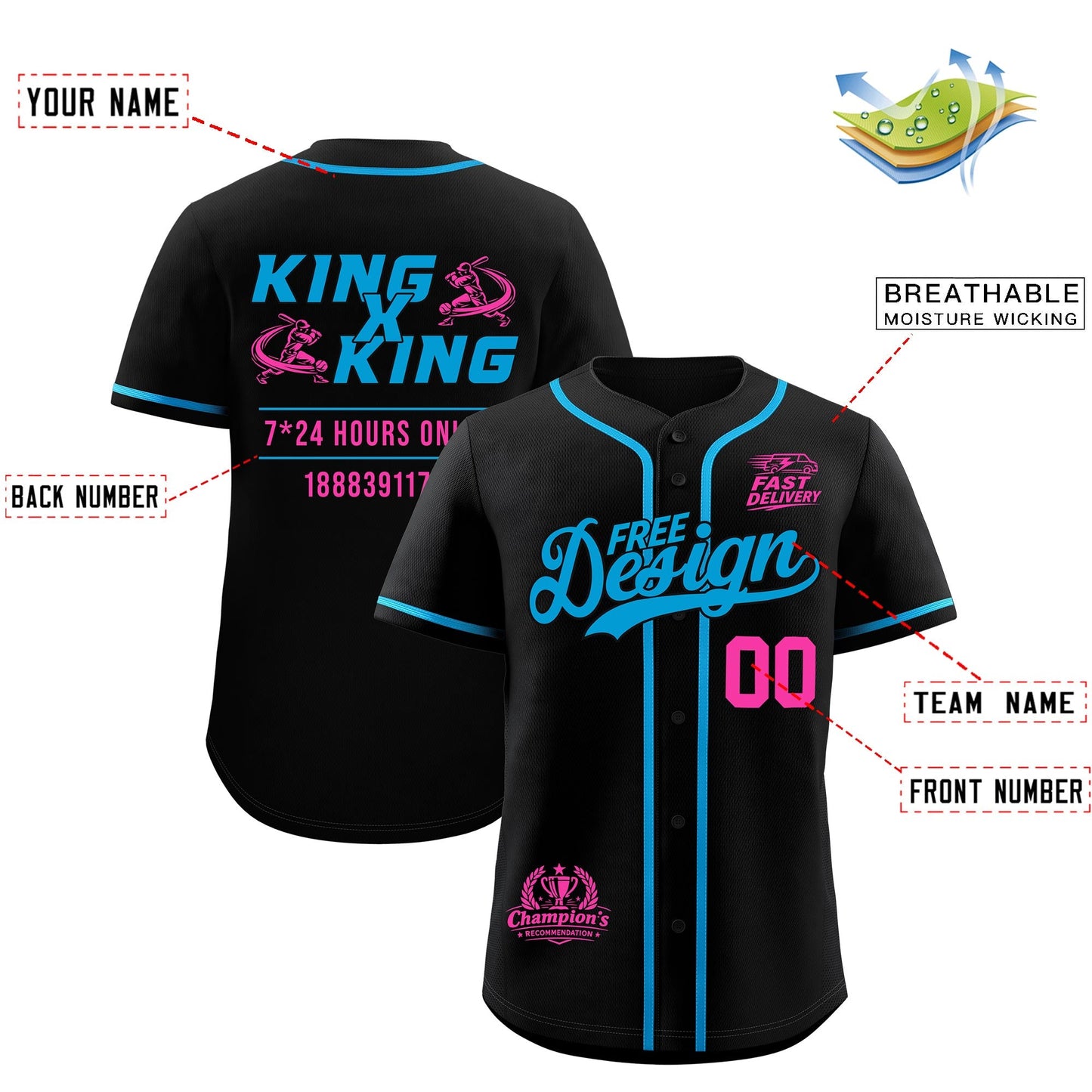 Custom Black Blue Classic Style Baseball Jersey Stitched Sports Uniform Personalized For Teams