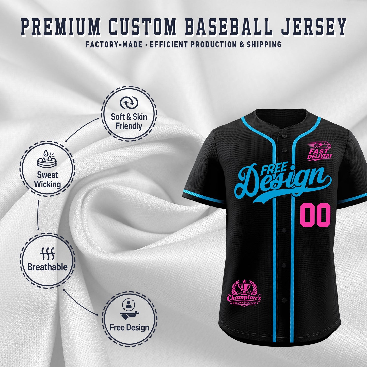 Custom Black Blue Classic Style Baseball Jersey Stitched Sports Uniform Personalized For Teams