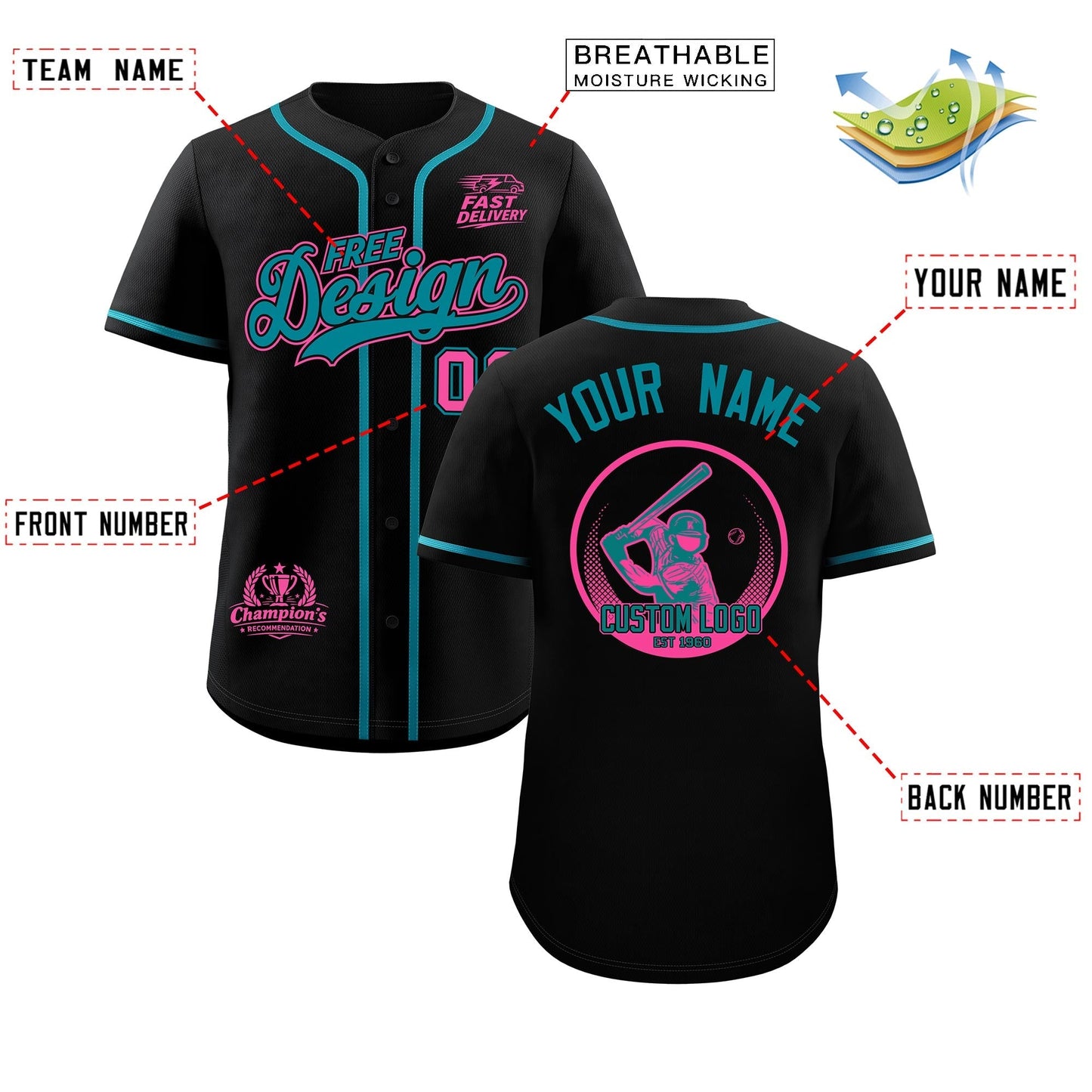 Custom Black Teal Classic Style Baseball Jersey Stitched Sports Uniform Personalized For Teams