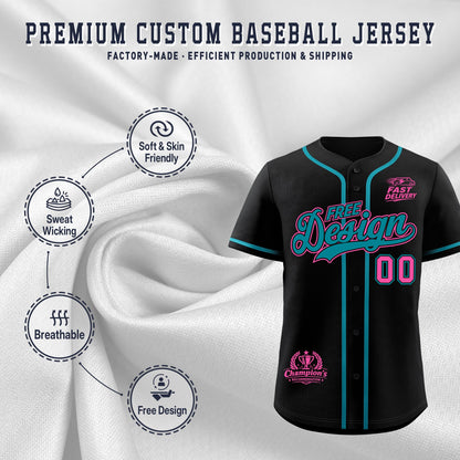 Custom Black Teal Classic Style Baseball Jersey Stitched Sports Uniform Personalized For Teams