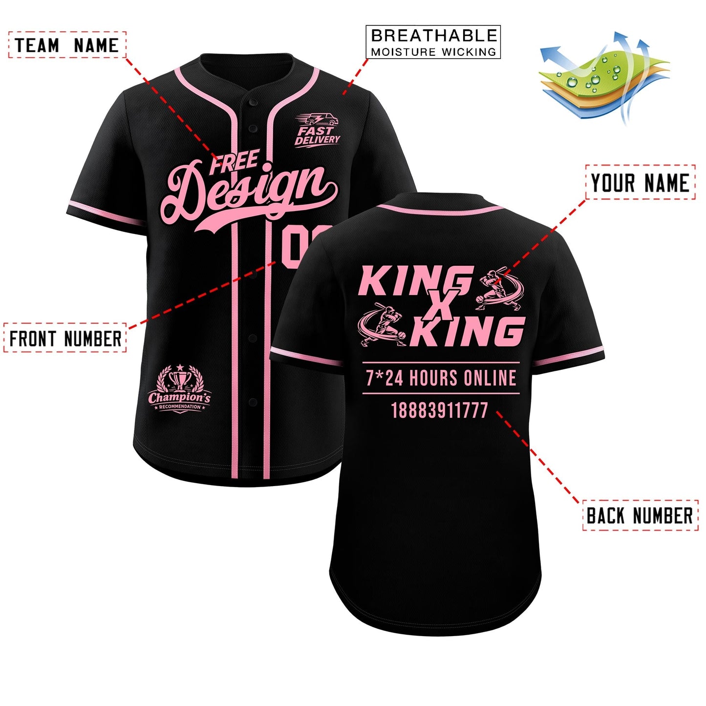 Custom Black Light Pink Classic Style Baseball Jersey Stitched Sports Uniform Personalized For Teams
