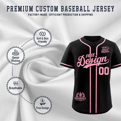 Custom Black Light Pink Classic Style Baseball Jersey Stitched Sports Uniform Personalized For Teams