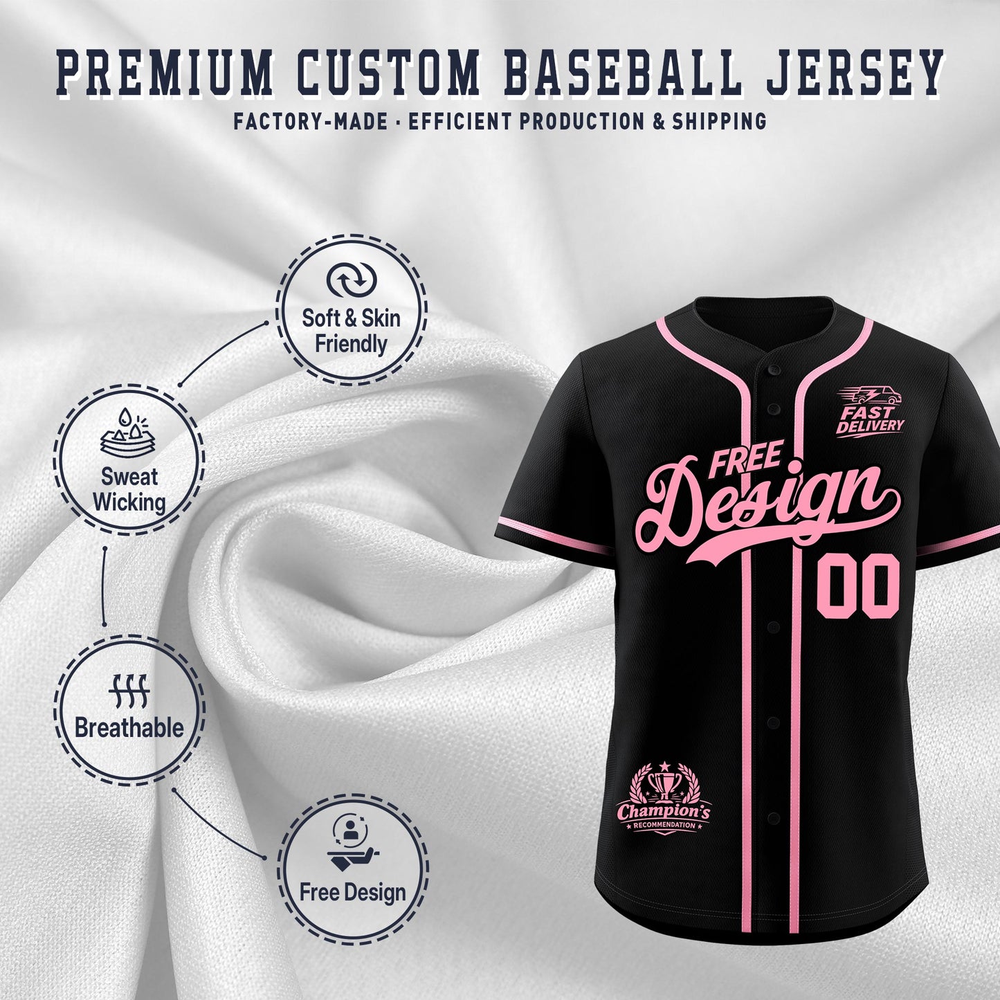 Custom Black Light Pink Classic Style Baseball Jersey Stitched Sports Uniform Personalized For Teams