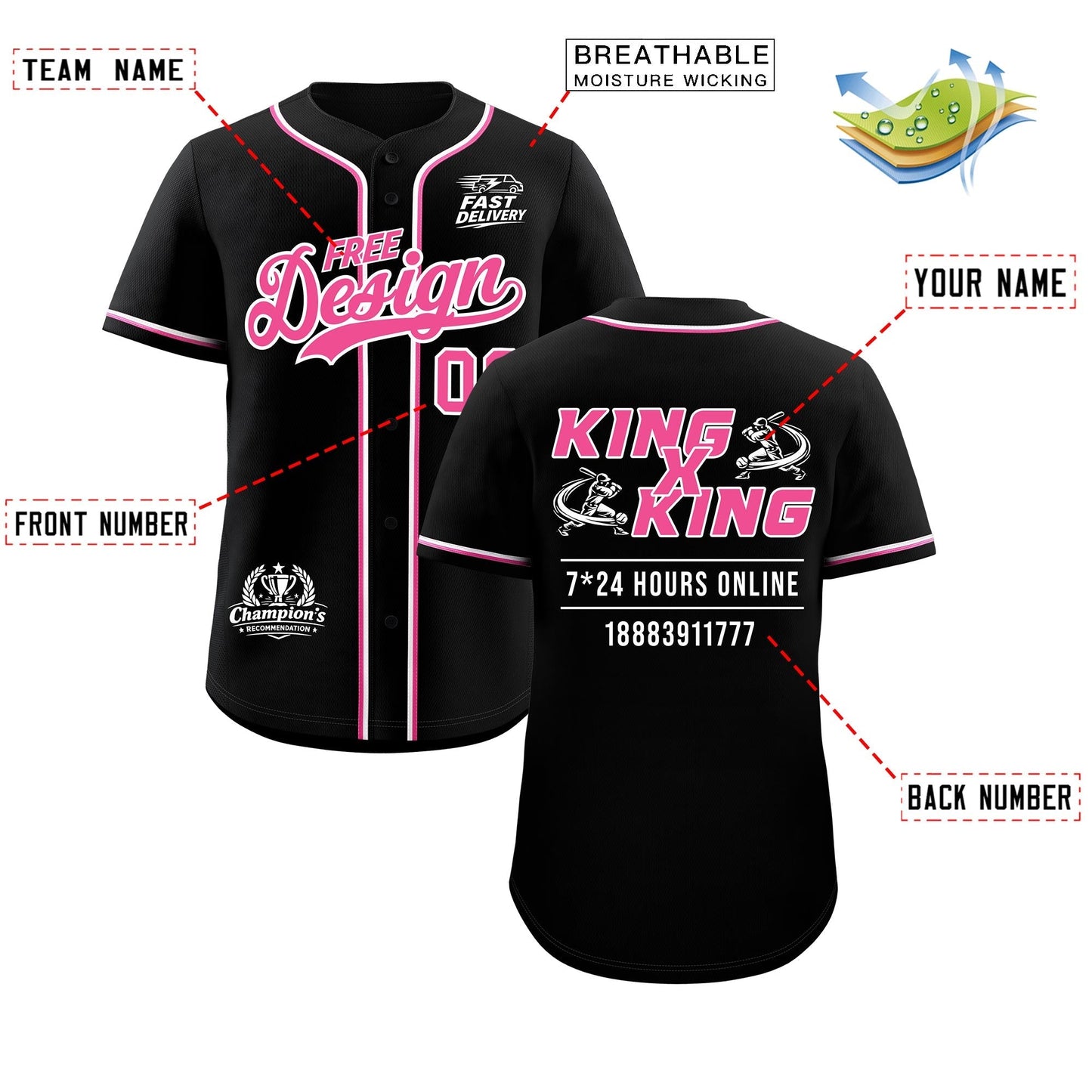 Custom Black Pink Classic Style Baseball Jersey Stitched Sports Uniform Personalized For Teams