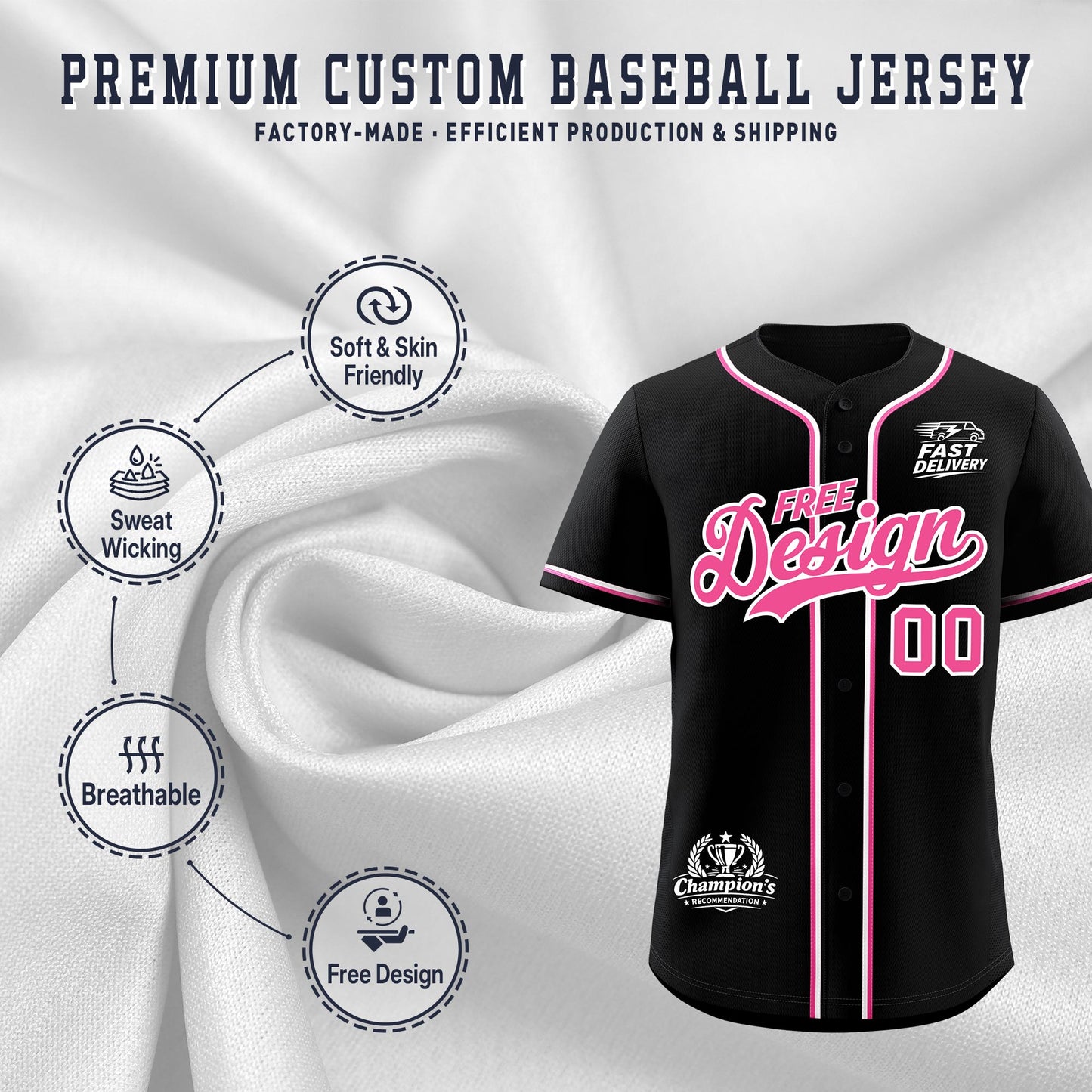 Custom Black Pink Classic Style Baseball Jersey Stitched Sports Uniform Personalized For Teams