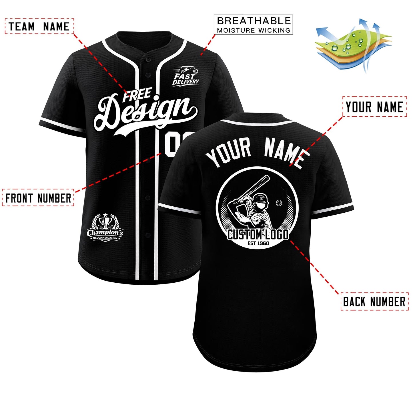 Custom Black White Classic Style Baseball Jersey Stitched Sports Uniform Personalized For Teams