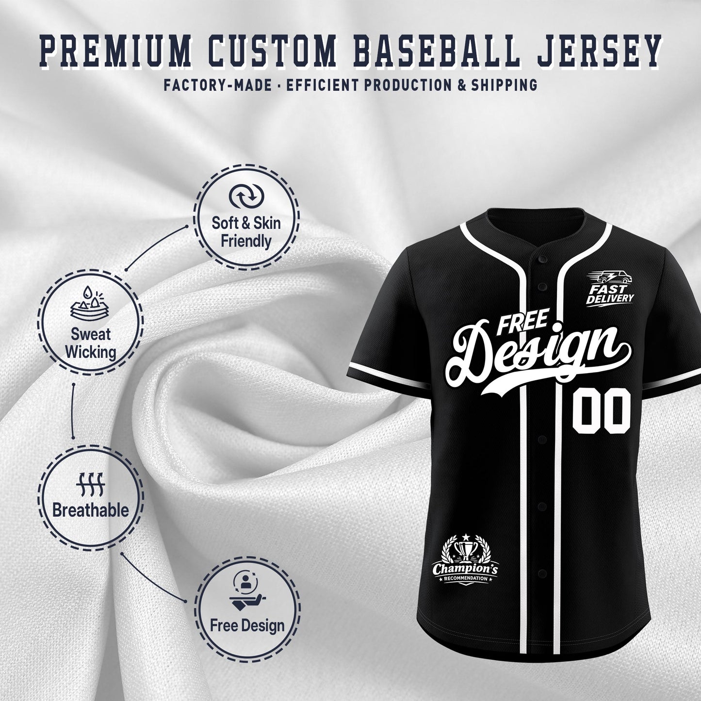 Custom Black White Classic Style Baseball Jersey Stitched Sports Uniform Personalized For Teams