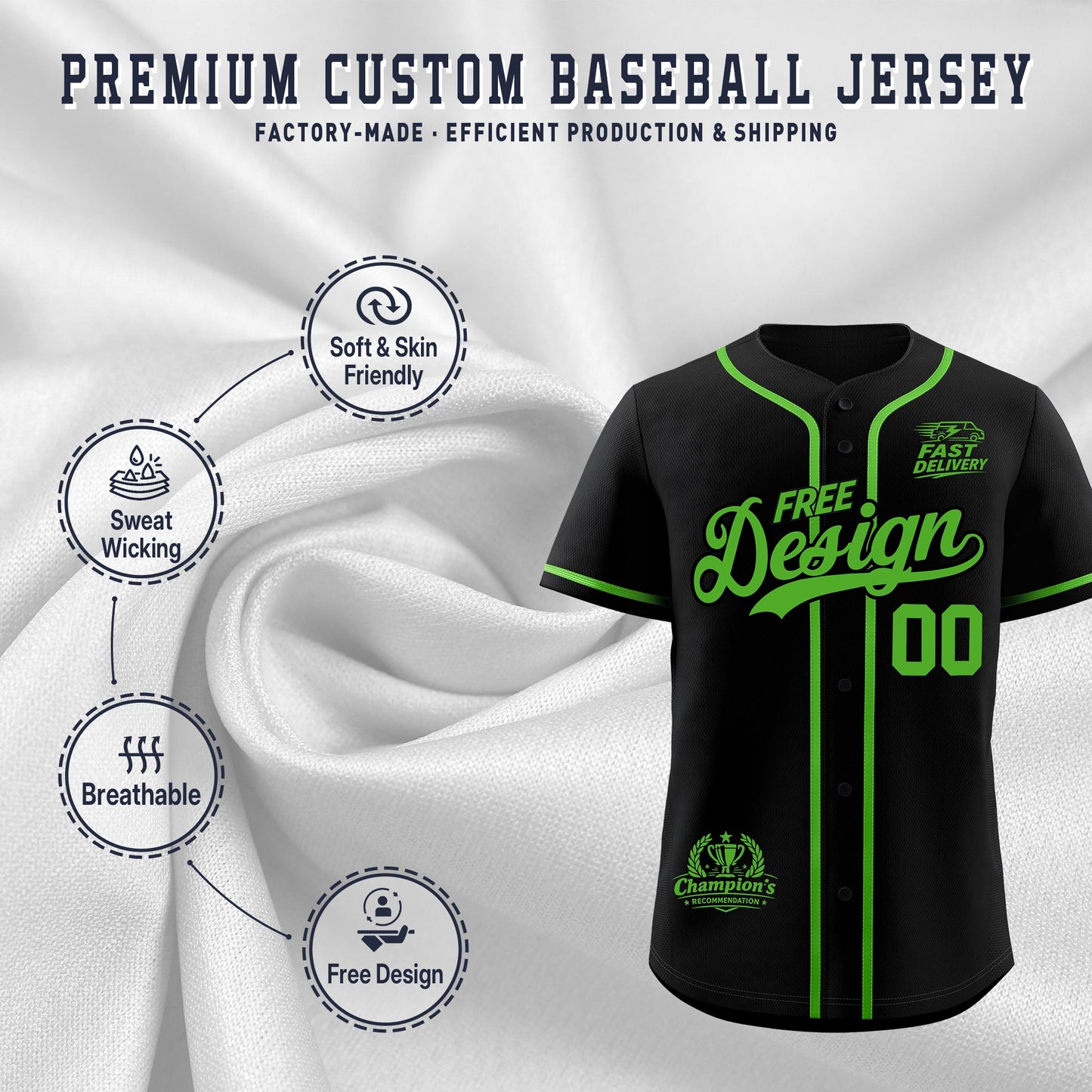 Custom Black Light Green Classic Style Baseball Jersey Stitched Sports Uniform Personalized For Teams