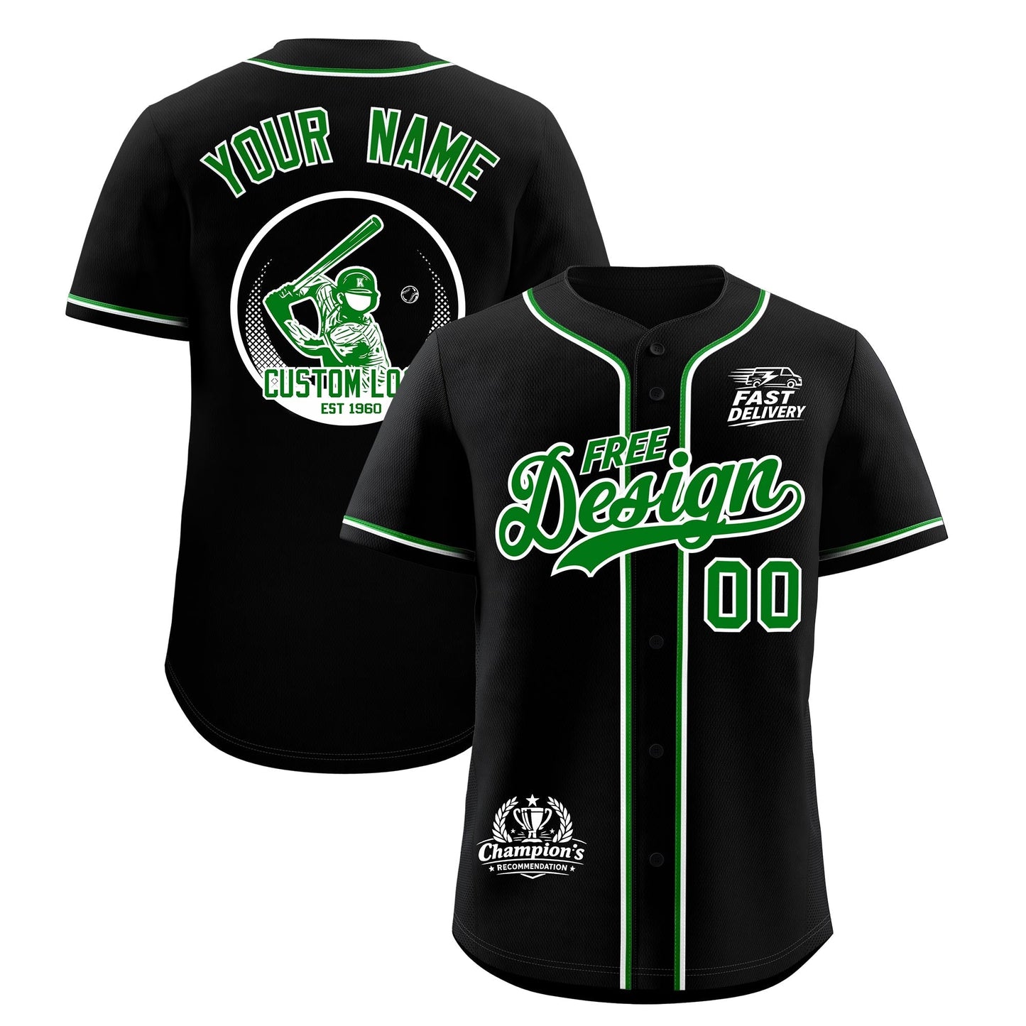 Custom Black Kelly Green Classic Style Baseball Jersey Stitched Sports Uniform Personalized For Teams