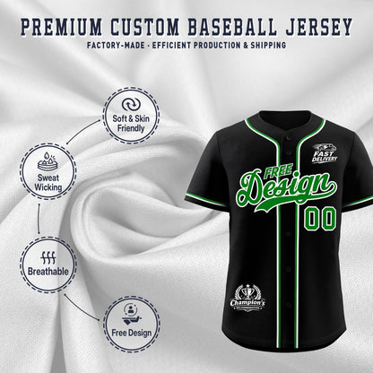 Custom Black Kelly Green Classic Style Baseball Jersey Stitched Sports Uniform Personalized For Teams