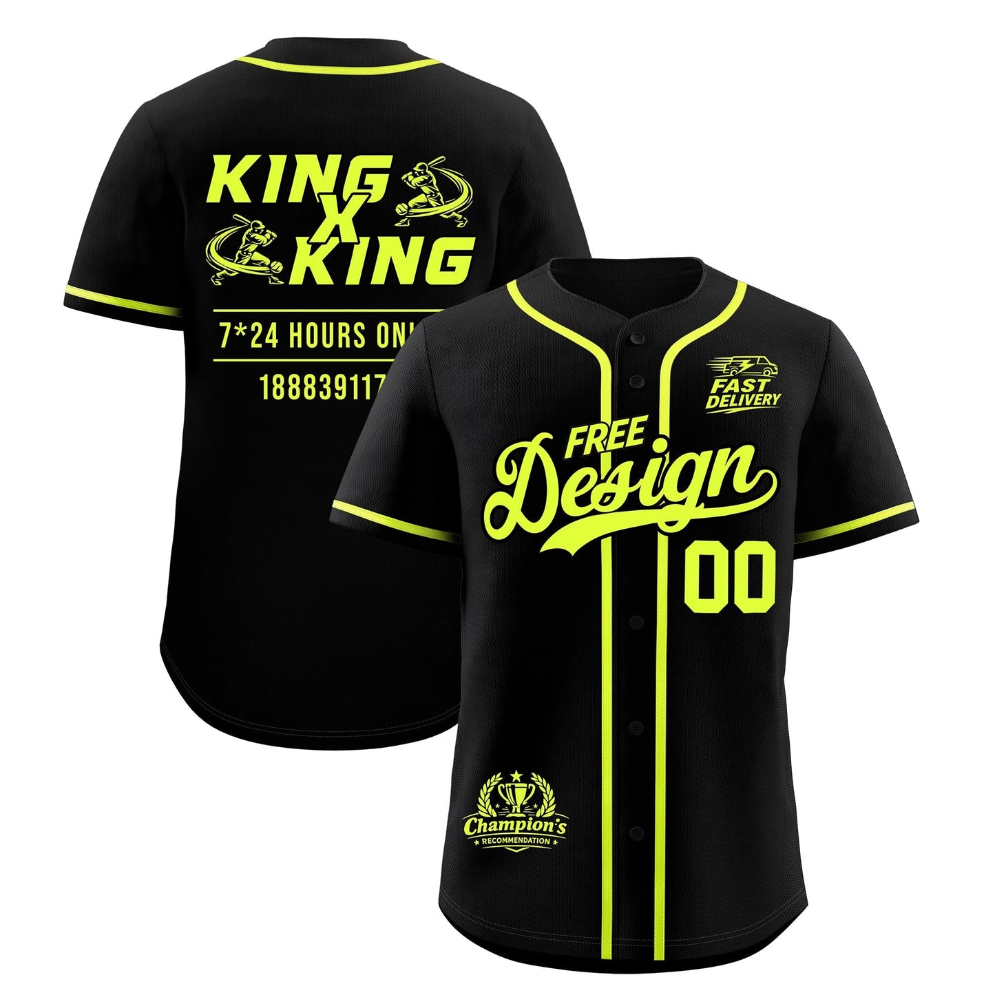 Custom Black Fluorescent Green Classic Style Baseball Jersey Stitched Sports Uniform Personalized For Teams