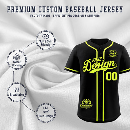Custom Black Fluorescent Green Classic Style Baseball Jersey Stitched Sports Uniform Personalized For Teams