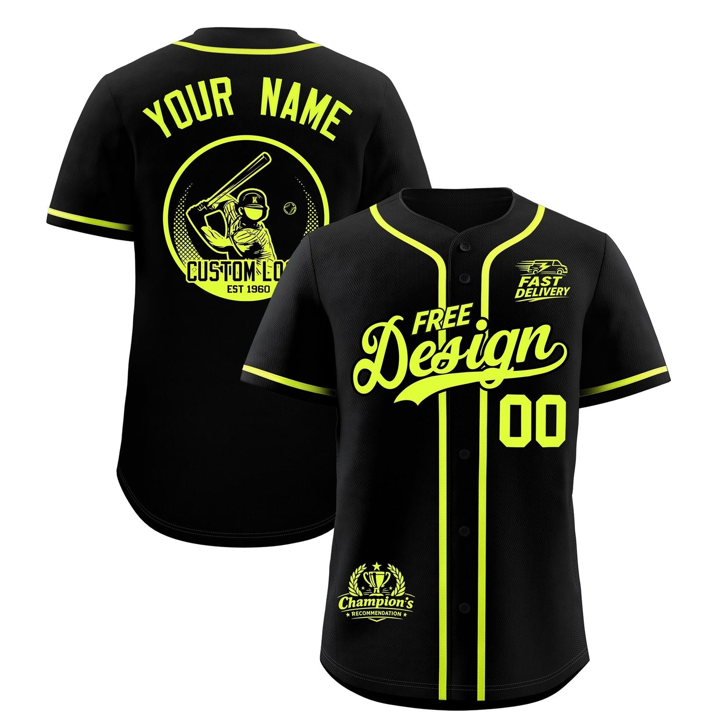 Custom Black Fluorescent Green Classic Style Baseball Jersey Stitched Sports Uniform Personalized For Teams