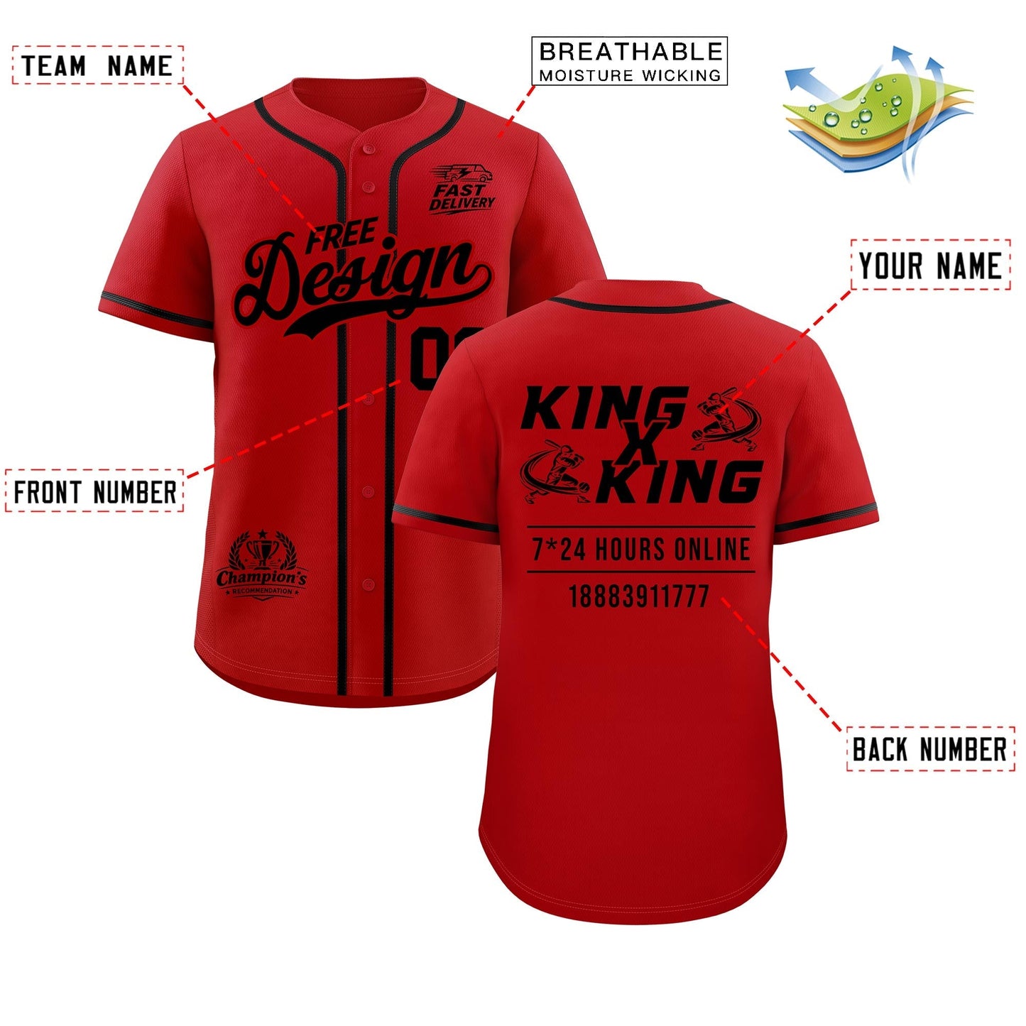 Custom Red Black Classic Style Baseball Jersey Stitched Sports Uniform Personalized For Teams