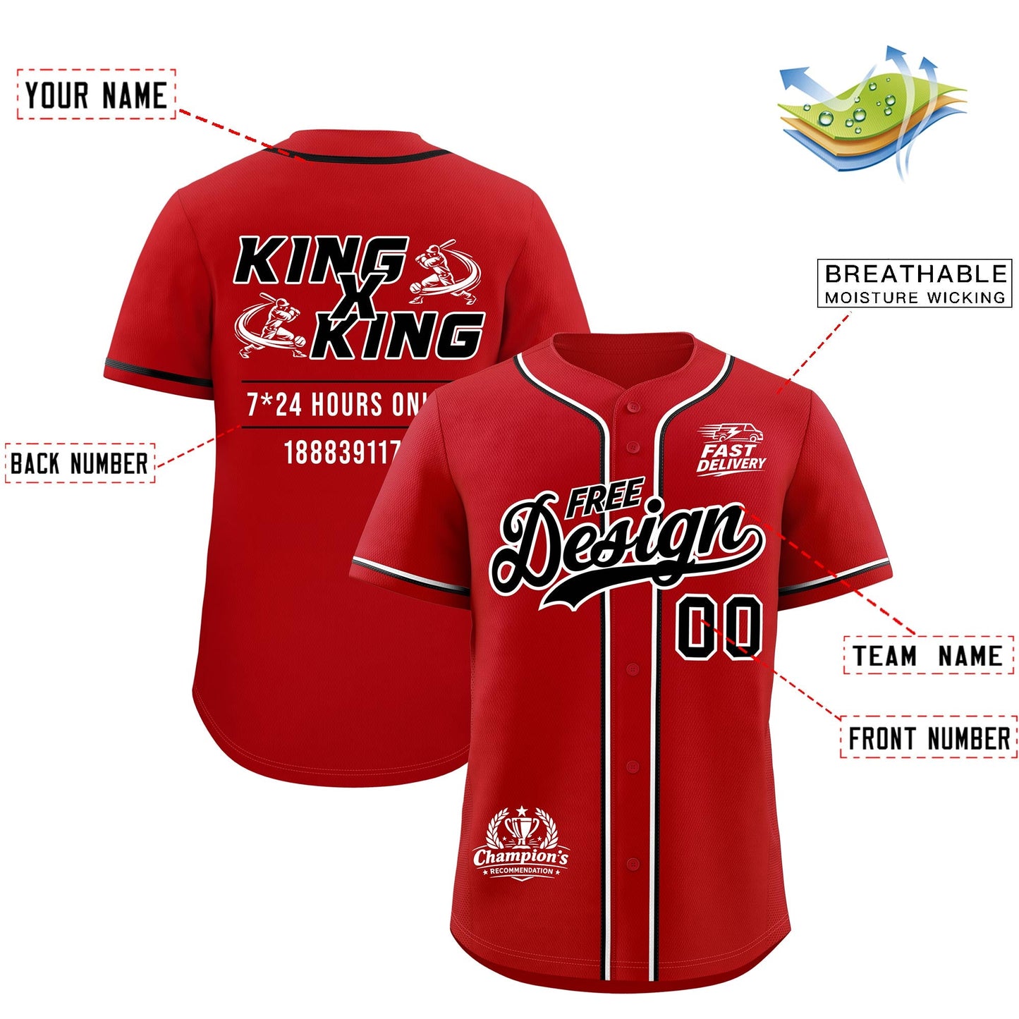 Custom Red Black White Classic Style Baseball Jersey Stitched Sports Uniform Personalized For Teams
