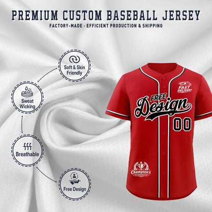 Custom Red Black White Classic Style Baseball Jersey Stitched Sports Uniform Personalized For Teams