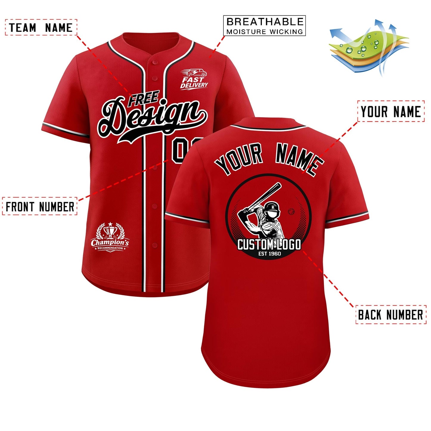 Custom Red Black White Classic Style Baseball Jersey Stitched Sports Uniform Personalized For Teams
