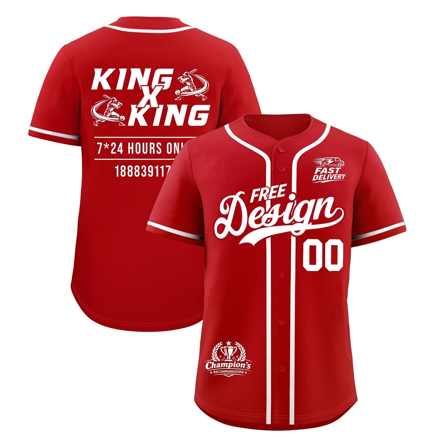 Custom Red White Classic Style Baseball Jersey Stitched Sports Uniform Personalized For Teams