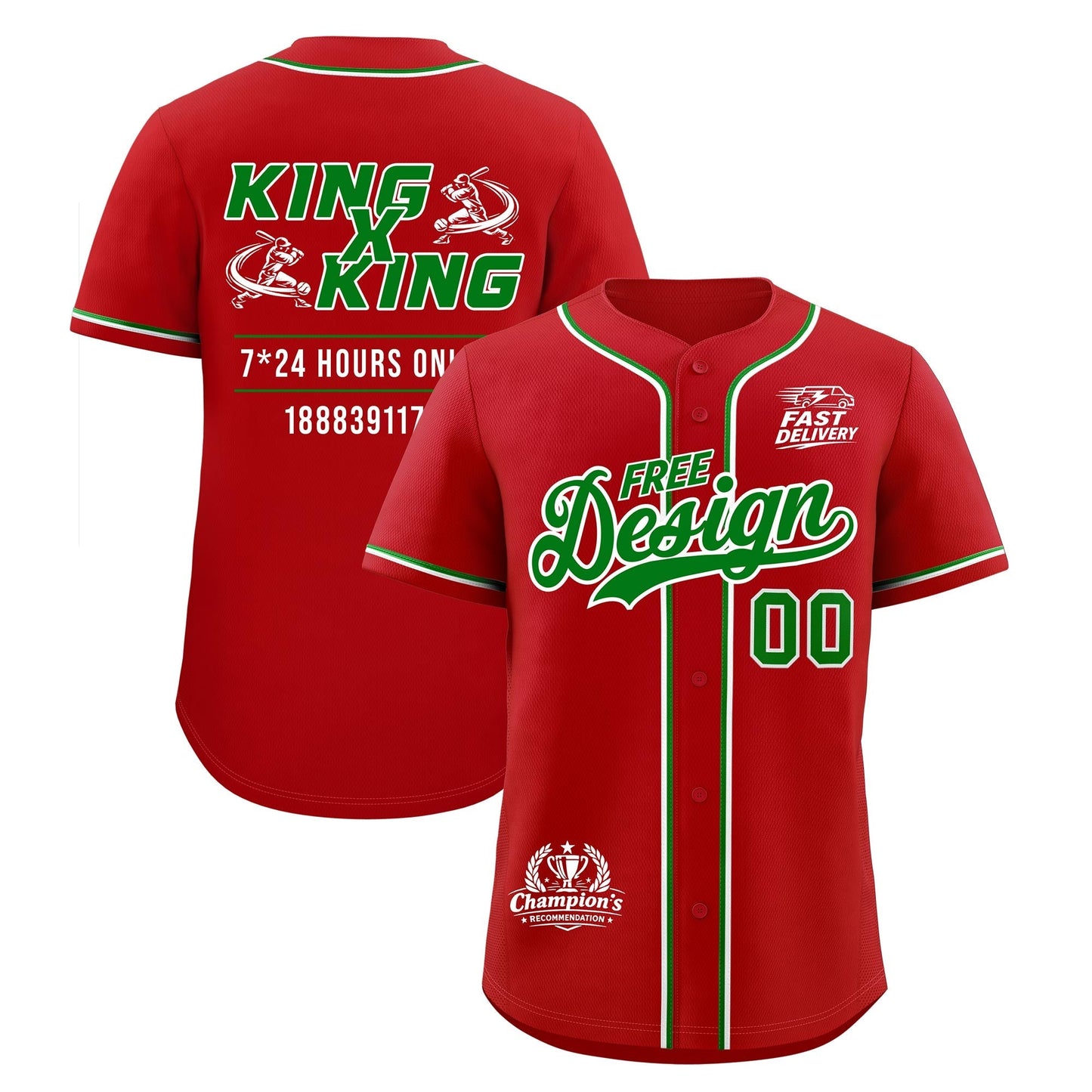 Custom Red Kelly Green Classic Style Baseball Jersey Stitched Sports Uniform Personalized For Teams