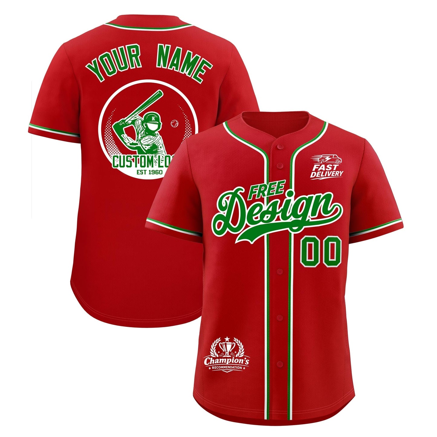 Custom Red Kelly Green Classic Style Baseball Jersey Stitched Sports Uniform Personalized For Teams