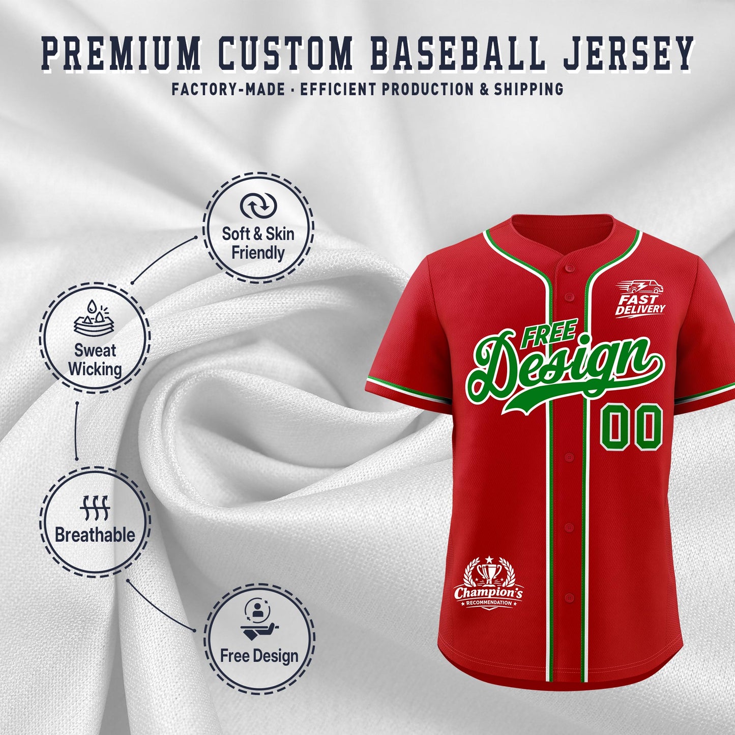 Custom Red Kelly Green Classic Style Baseball Jersey Stitched Sports Uniform Personalized For Teams