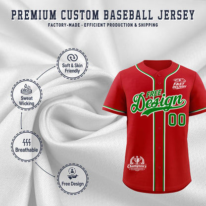 Custom Red Kelly Green Classic Style Baseball Jersey Stitched Sports Uniform Personalized For Teams