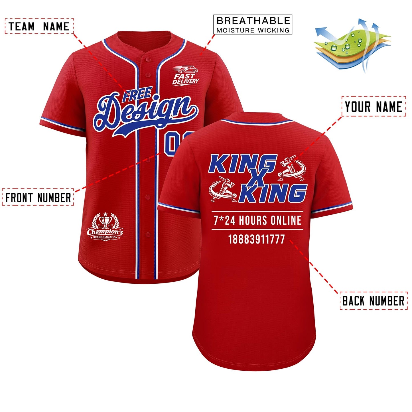 Custom Red Royal Classic Style Baseball Jersey Stitched Sports Uniform Personalized For Teams