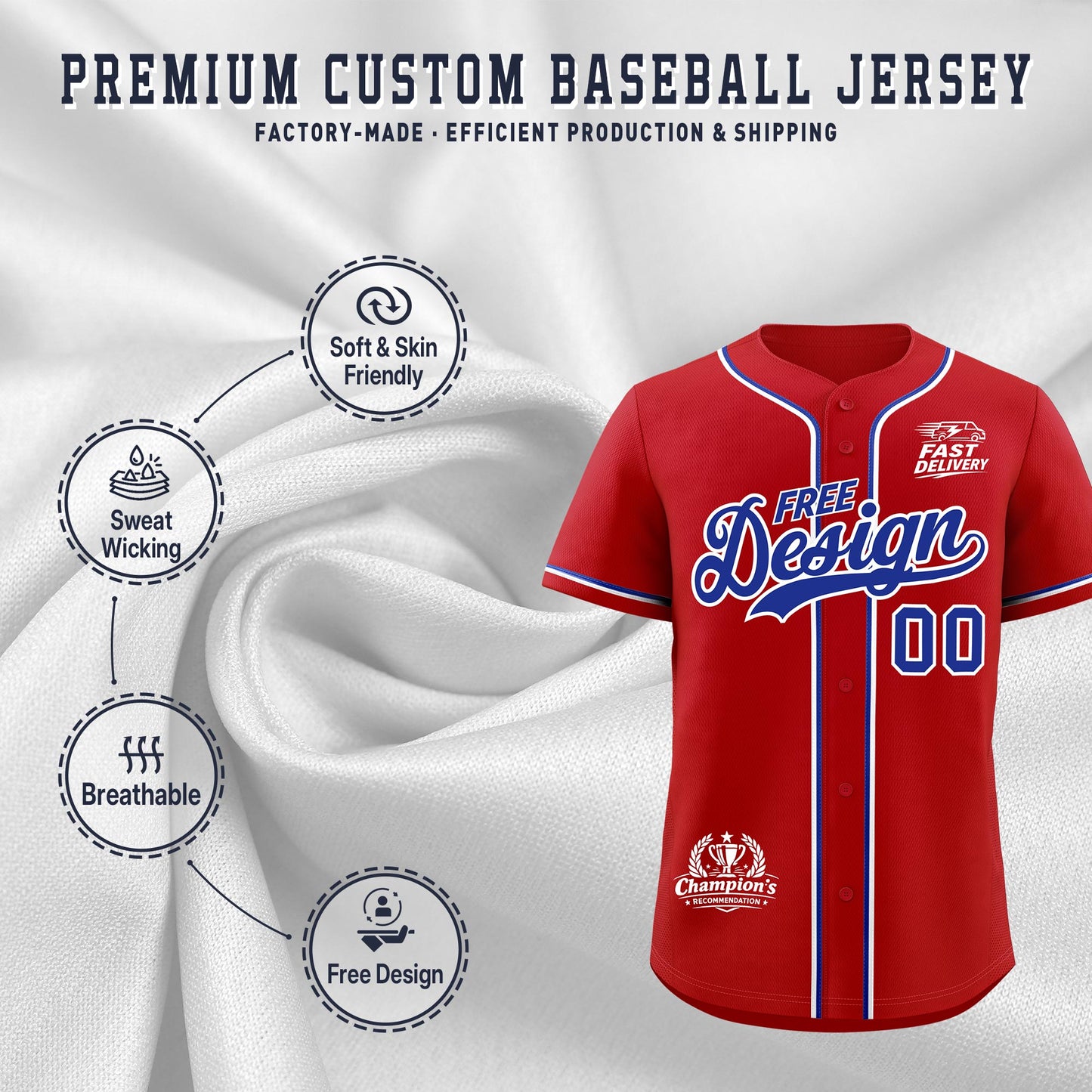 Custom Red Royal Classic Style Baseball Jersey Stitched Sports Uniform Personalized For Teams