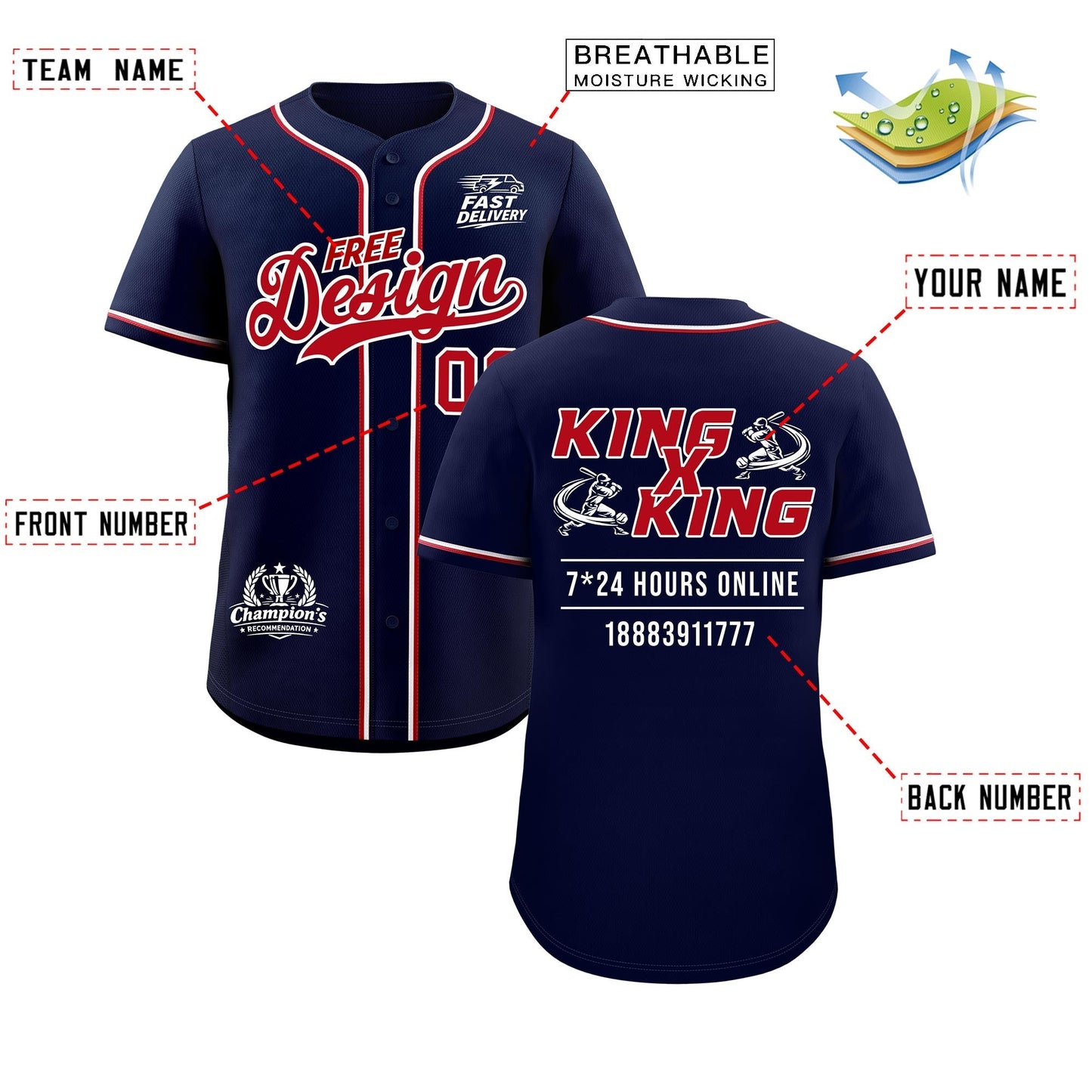Custom Navy Red Classic Style Baseball Jersey Stitched Sports Uniform Personalized For Teams