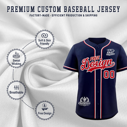 Custom Navy Red Classic Style Baseball Jersey Stitched Sports Uniform Personalized For Teams