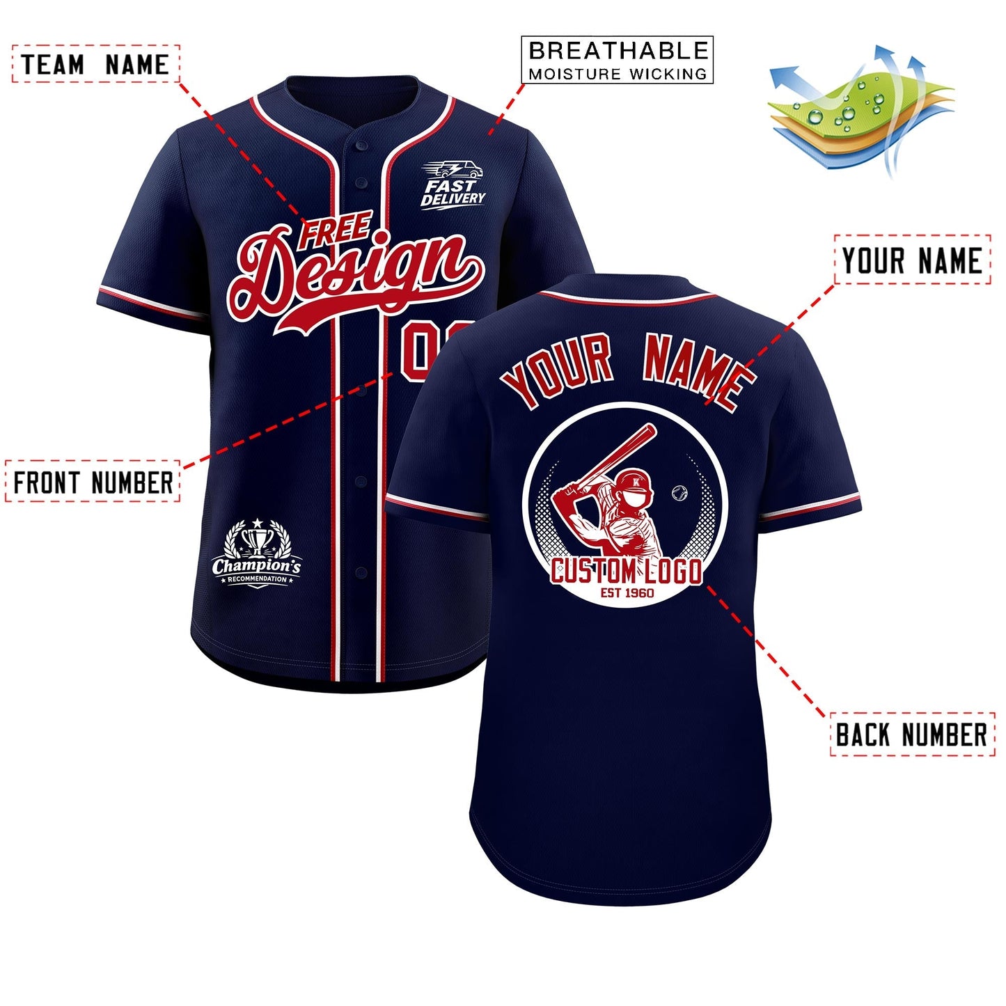 Custom Navy Red Classic Style Baseball Jersey Stitched Sports Uniform Personalized For Teams