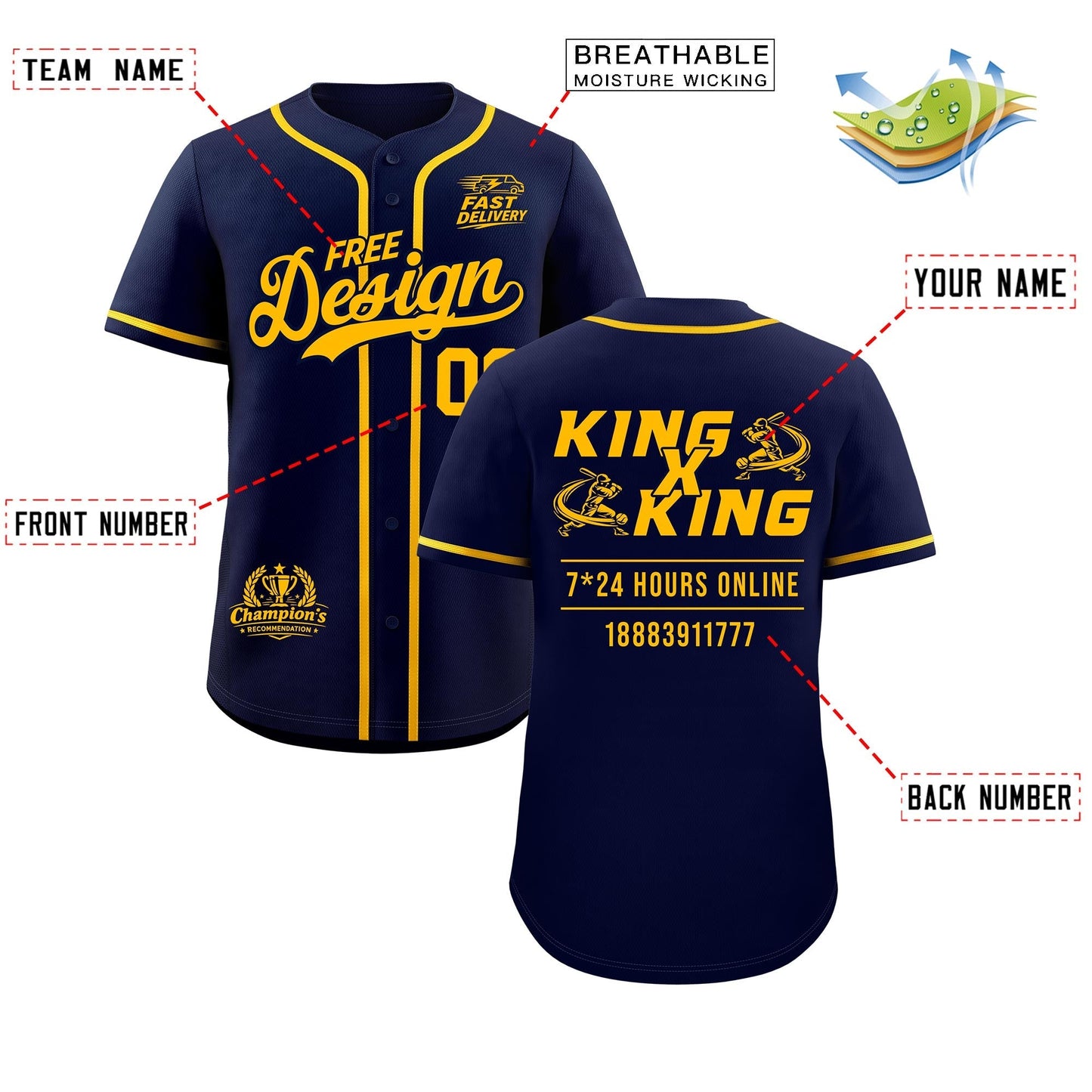 Custom Navy Yellow Classic Style Baseball Jersey Stitched Sports Uniform Personalized For Teams