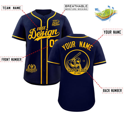 Custom Navy Yellow Classic Style Baseball Jersey Stitched Sports Uniform Personalized For Teams