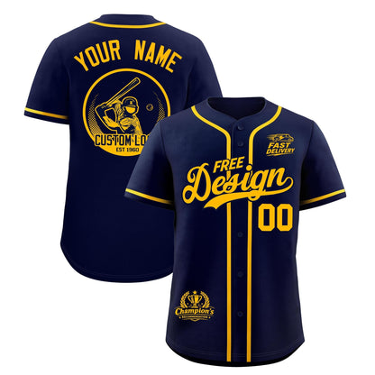 Custom Navy Yellow Classic Style Baseball Jersey Stitched Sports Uniform Personalized For Teams