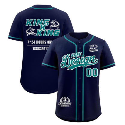 Custom Navy Teal Classic Style Baseball Jersey Stitched Sports Uniform Personalized For Teams
