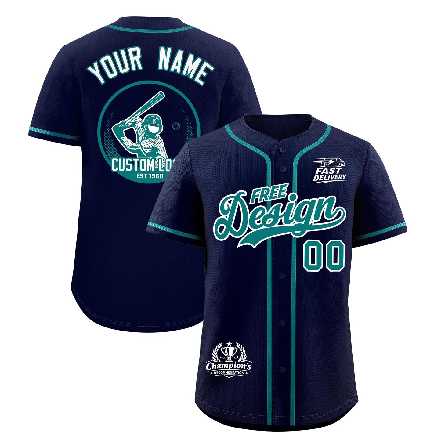 Custom Navy Teal Classic Style Baseball Jersey Stitched Sports Uniform Personalized For Teams