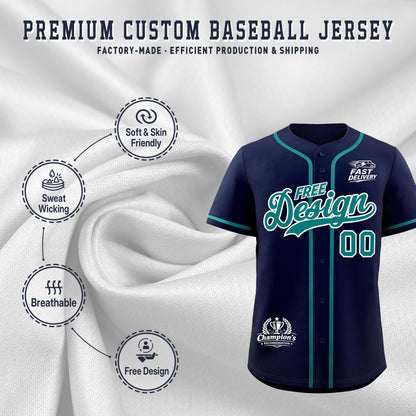 Custom Navy Teal Classic Style Baseball Jersey Stitched Sports Uniform Personalized For Teams