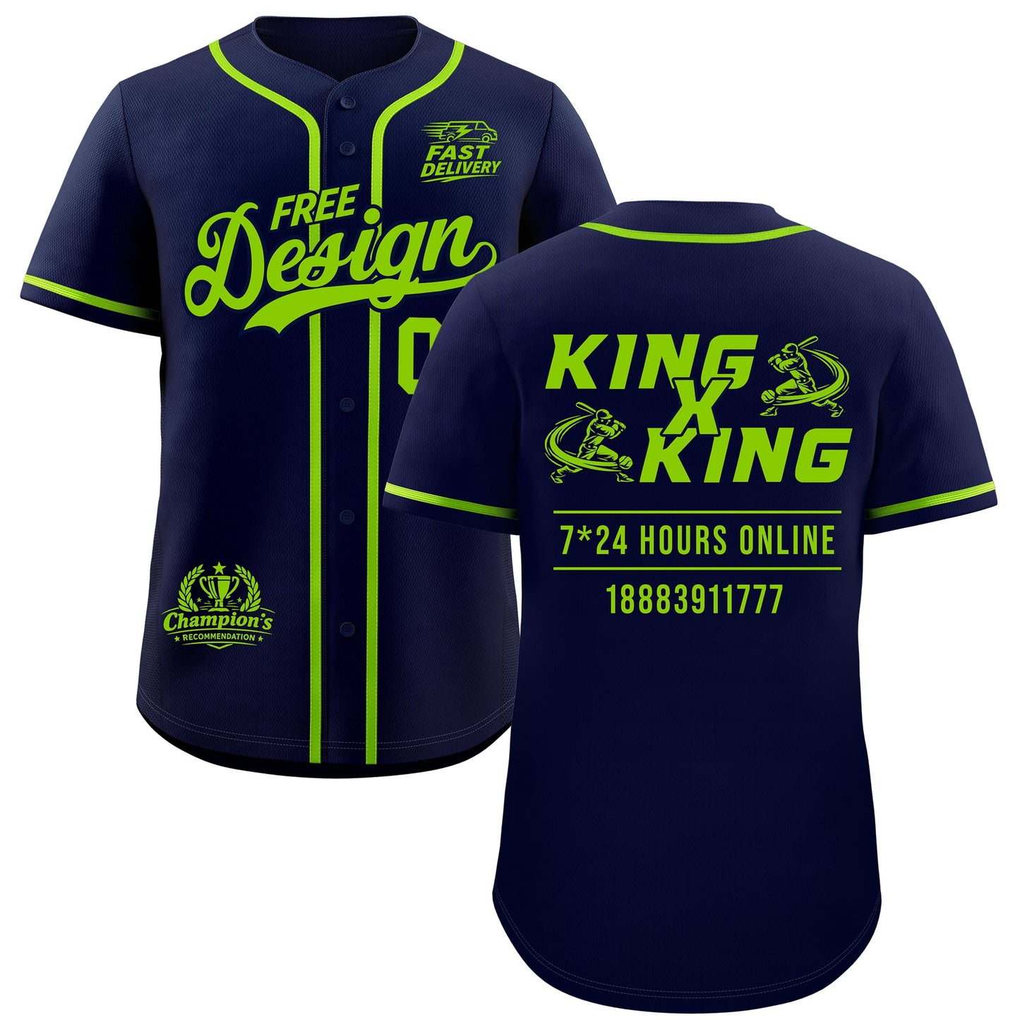 Custom Navy Neon Green Classic Style Baseball Jersey Stitched Sports Uniform Personalized For Teams