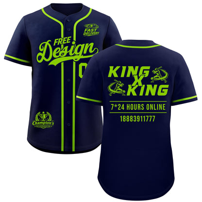Custom Navy Neon Green Classic Style Baseball Jersey Stitched Sports Uniform Personalized For Teams