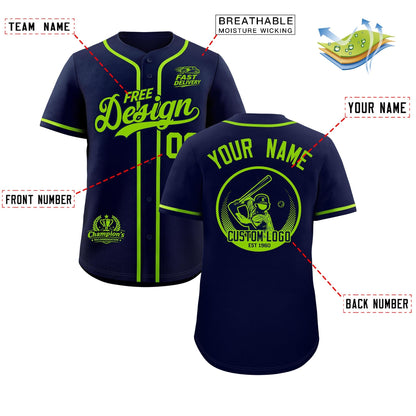 Custom Navy Neon Green Classic Style Baseball Jersey Stitched Sports Uniform Personalized For Teams